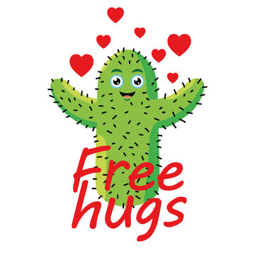 Vector illustration of happy cactus in love demanding affection and hugs