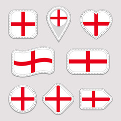 England flag vector set. Collection of english national flags stickers. Isolated icons.Wallpaper. Web, sports pages, patriotic, school, travel, geographic, cartographic design elements.