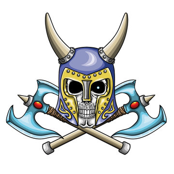 Vector illustration of warrior undead skull  with fantastic medieval helmet