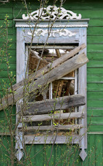 old window of old wooden rural house