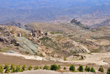 Fototapeta na wymiar Mountain villages in Yemen