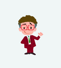 Businessman with glasses waving with a dreamy expression.