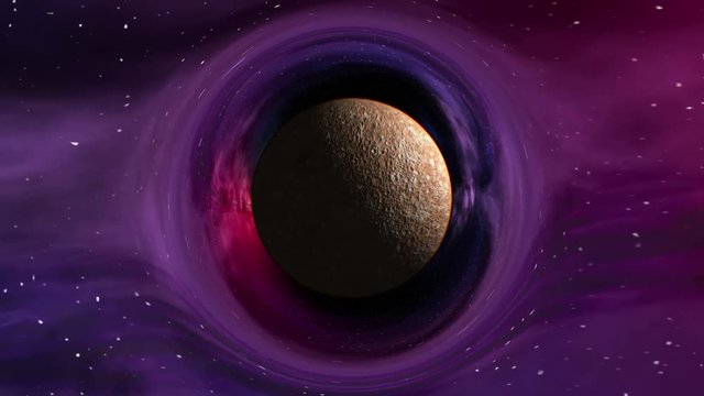 Curvature of spacetime around the Mercury, seamless loop abstract 3D animation. Texture of Planet was created in graphic editor without photos and other images.