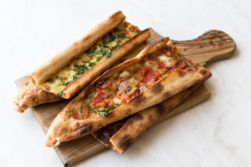 Turkish Pastry Konya Mevlana Pide with Cubed Meat and Melted Cheese
