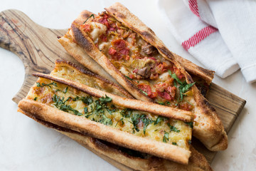Turkish Pastry Konya Mevlana Pide with Cubed Meat and Melted Cheese