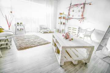 Fototapeta na wymiar living home interior - white and bright sunny living room