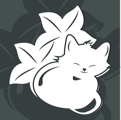 Süße Katze im Blumenbeet als Silhouette