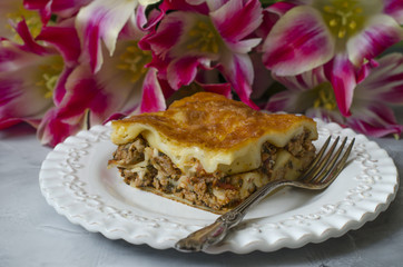 Italian Lasagna with meat tomatoes and Parmesan cheese