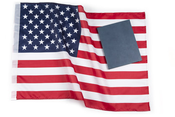 Obraz premium American flag with US constitution or holy bible.