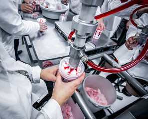 Production of ice-cream at factory