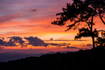 Fototapeta na wymiar Sunrise sky over Huai Nam Dang National Park in Chiang Mai, North of Thailand