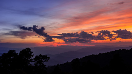 Sunrise sky over Huai Nam Dang National Park in Chiang Mai, North of Thailand