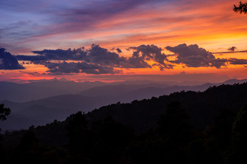 Sunrise sky over Huai Nam Dang National Park in Chiang Mai, North of Thailand
