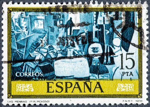 stamp printed by Spain, shows The Meninas  by Pablo Ruiz Picasso