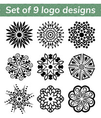 Logo templates for spa and yoga center. Mandala set. Indian antistress medallion. Collection of relax symbols. Abstract henna flower icon
