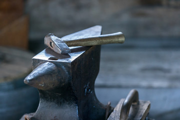 Vintage anvil and hammer.