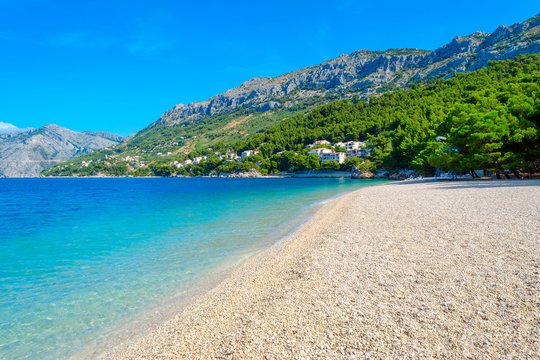 beautiful beach punta rata in Brela, Croatia and adriatic sea, Dalmatia at summer
