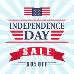 USA independence day sale background with american flag, ribbon and lettering. Vector EPS 10.