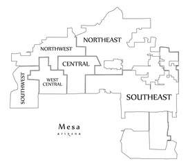 Modern City Map - Mesa Arizona city of the USA with neighborhoods and titles outline map