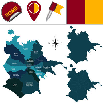Map of Rome, Italy with Subdivisions