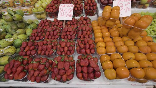Groceries at the market in Jerusalem, Israel, 4k footage