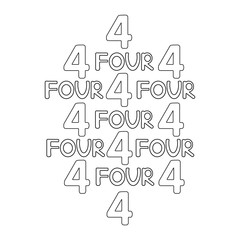 Numeral and word Four. Coloring page.