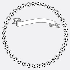 Hand drawn ink frame with football balls circle