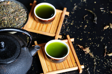 Obraz na płótnie Canvas green tea Asia oriental style on table 