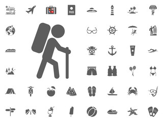 Hiking icon. Backpacking icon. Summer holidays and Traveling vector icons set.