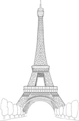Fototapeta na wymiar Eiffel Tower, Paris France, Free Hand Sketch Drawing Isolated on White Background