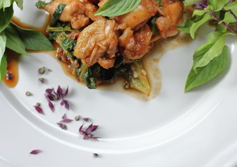 hot spicy chicken with basil thai food
