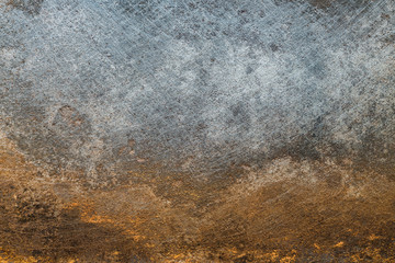Textured metal surface with detailed traces of corrosion, rust and scratches