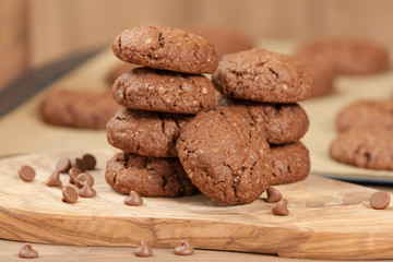 Home Baked Oat Cookies With Chocolate.
