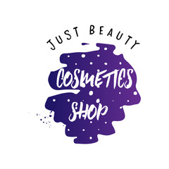 Fototapeta premium Cosmetics logo, handwritten lettering .Makeup studio, Web elements for a blog, a business card site.