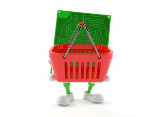 Fototapeta premium Circuit board character holding shopping basket