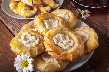 Delicious and beautiful homemade pastries. Sweet pastries.