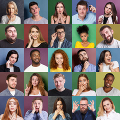 Fototapeta na wymiar Diverse young people positive and negative emotions set