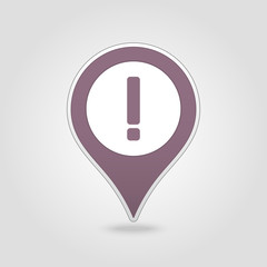 Warning attention, exclamation mark pin map icon