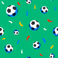 Football players seamless pattern. Sport championship. Soccer players with football ball. Full color background in flat style. Russian football cup.