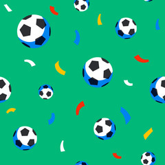 Football players seamless pattern. Sport championship. Soccer players with football ball. Full color background in flat style. Russian football cup. © ✦ Bizarre Factory ✦