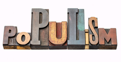 populism word abstract in wood type