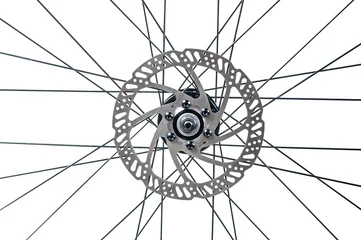 Foto auf Acrylglas Fahrräder bicycle wheel with brake disk close-up