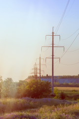 poles with wires in the field, the filter is applied