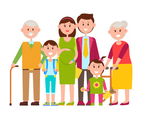 Family Standing Together Vector Illustration