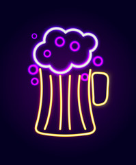 Beer Pint with Foam Neon Sign Vector Illustration