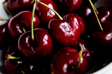 delicious ripe cherry close - up with drops