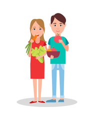 Man and Woman Eating Poster Vector Illustration