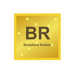 Vector symbol of Butadiene Rubber or Polybutadiene (BR) polymer on the background from connected macromolecules