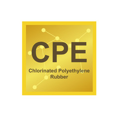 Vector symbol of Chlorinated Polyethylene Rubber (CPE) polymer on the background from connected macromolecules