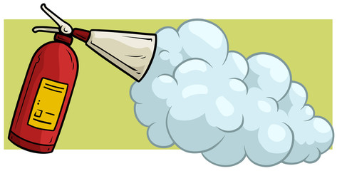 Cartoon fire extinguisher with foam vector icon